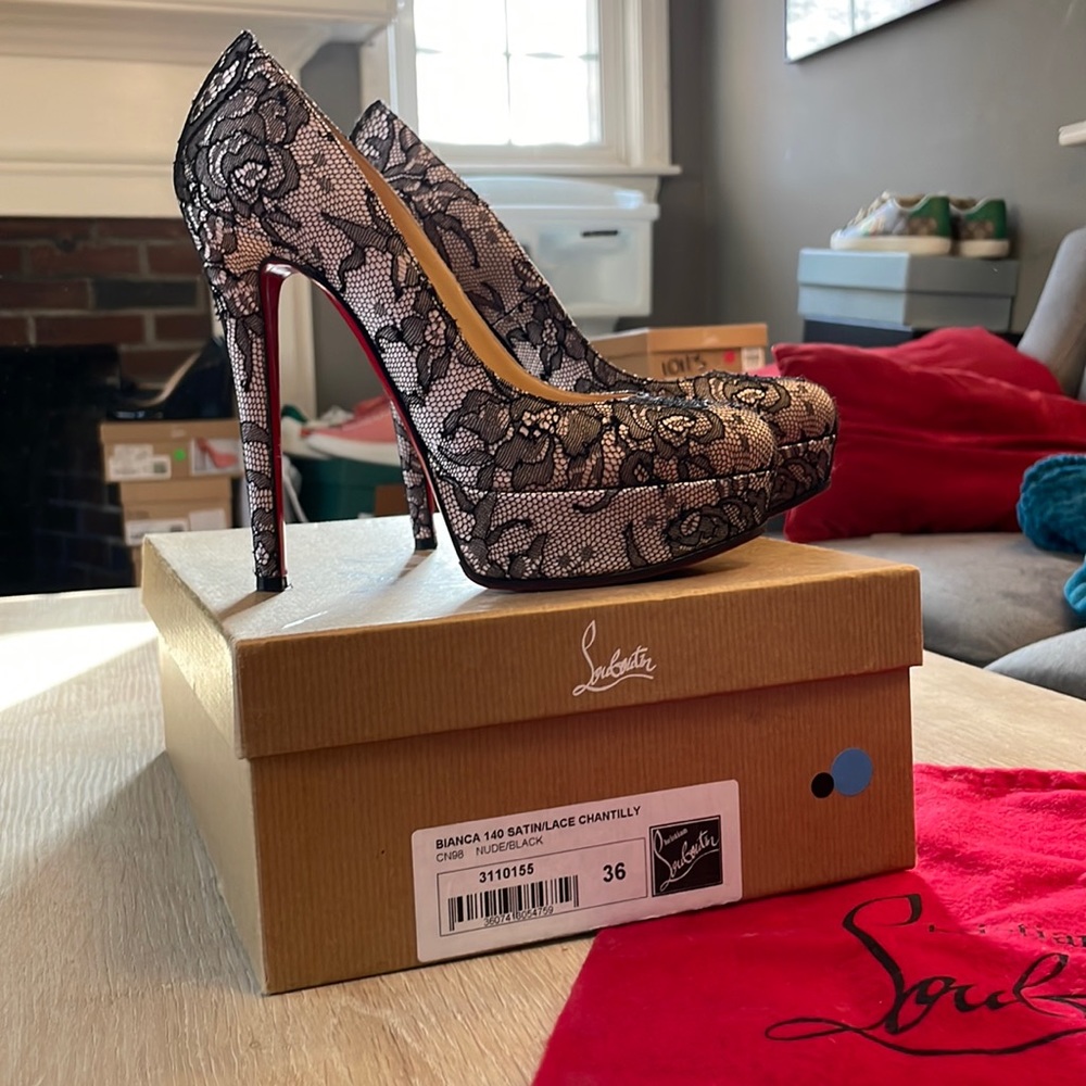 Louboutin Bianca 140MM Chantilly Lace - 36